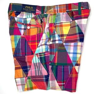 Polo Ralph Lauren Madras Plaid Patchwork Shorts Sz 32
